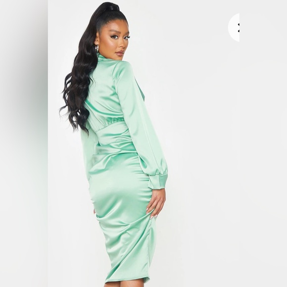 Sage Green Satin Knot Skirt Cut Out Midi Dress - Picture 7 of 7